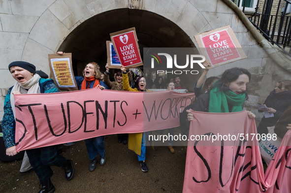 Higher and further education staff and students take part in a protest march at University College London (UCL) campus in support of univers...