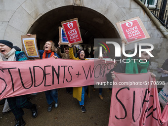 Higher and further education staff and students take part in a protest march at University College London (UCL) campus in support of univers...