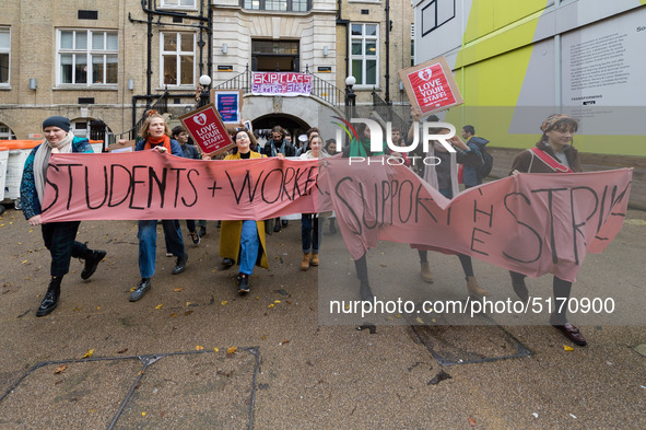 Higher and further education staff and students take part in a protest march at University College London (UCL) campus in support of univers...