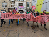 Higher and further education staff and students take part in a protest march at University College London (UCL) campus in support of univers...