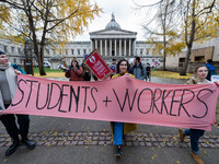 Higher and further education staff and students take part in a protest march at University College London (UCL) campus in support of univers...