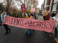 Higher and further education staff and students take part in a protest march outside University College London (UCL) buildings in support of...