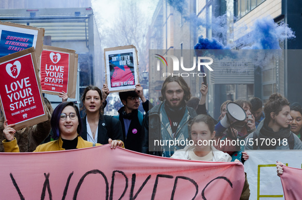 Higher and further education staff and students take part in a protest march at University College London (UCL) campus in support of univers...