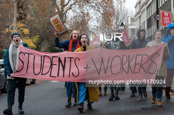 Higher and further education staff and students take part in a protest march outside University College London (UCL) buildings in support of...