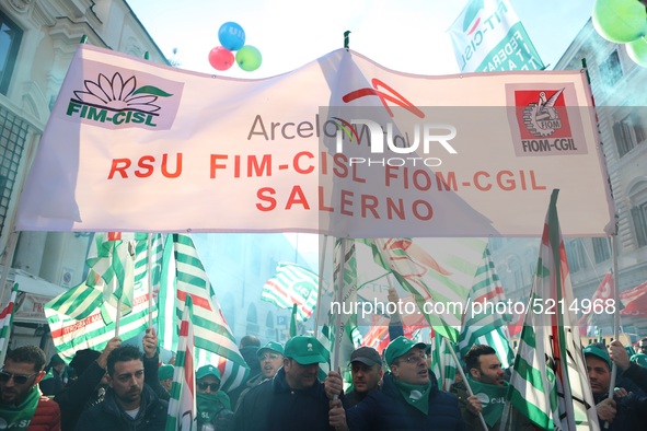 Hundreds of ex-Ilva workers from Taranto protest in Piazza Santi Apostoli in Rome, Italy, on 10 September 2019. The goal is to reach an agre...