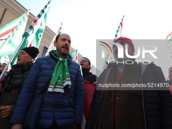 Hundreds of ex-Ilva workers from Taranto protest in Piazza Santi Apostoli in Rome, Italy, on 10 September 2019. The goal is to reach an agre...