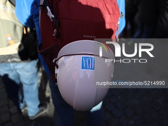 Hundreds of ex-Ilva workers from Taranto protest in Piazza Santi Apostoli in Rome, Italy, on 10 September 2019. The goal is to reach an agre...