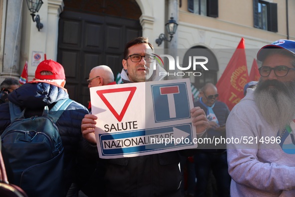 Hundreds of ex-Ilva workers from Taranto protest in Piazza Santi Apostoli in Rome, Italy, on 10 September 2019. The goal is to reach an agre...