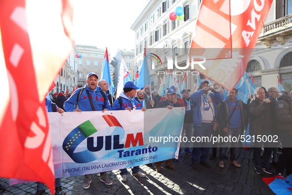 Hundreds of ex-Ilva workers from Taranto protest in Piazza Santi Apostoli in Rome, Italy, on 10 September 2019. The goal is to reach an agre...