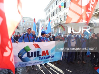 Hundreds of ex-Ilva workers from Taranto protest in Piazza Santi Apostoli in Rome, Italy, on 10 September 2019. The goal is to reach an agre...