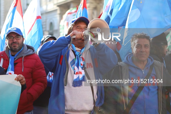 Hundreds of ex-Ilva workers from Taranto protest in Piazza Santi Apostoli in Rome, Italy, on 10 September 2019. The goal is to reach an agre...