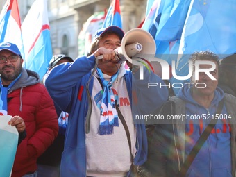 Hundreds of ex-Ilva workers from Taranto protest in Piazza Santi Apostoli in Rome, Italy, on 10 September 2019. The goal is to reach an agre...