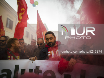 Hundreds of Ilva workers from Taranto protest in Piazza Santi Apostoli in Rome, Italy, on December 10, 2019.Workers from the FIOM metalworke...