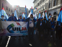 Hundreds of Ilva workers from Taranto protest in Piazza Santi Apostoli in Rome, Italy, on December 10, 2019.Workers from the FIOM metalworke...