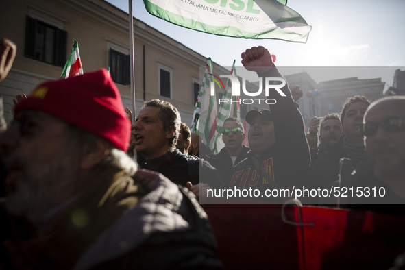 Hundreds of Ilva workers from Taranto protest in Piazza Santi Apostoli in Rome, Italy, on December 10, 2019.Workers from the FIOM metalworke...