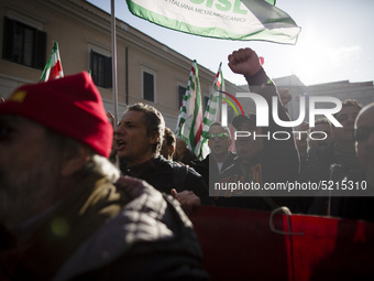 Hundreds of Ilva workers from Taranto protest in Piazza Santi Apostoli in Rome, Italy, on December 10, 2019.Workers from the FIOM metalworke...