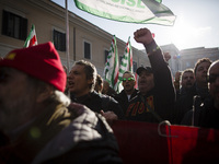 Hundreds of Ilva workers from Taranto protest in Piazza Santi Apostoli in Rome, Italy, on December 10, 2019.Workers from the FIOM metalworke...