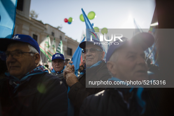 Hundreds of Ilva workers from Taranto protest in Piazza Santi Apostoli in Rome, Italy, on December 10, 2019.Workers from the FIOM metalworke...