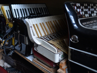 Accordions awaiting repairs inside Jozef Gmyrek's workshop, located in Rzeszow's city center.
His work is not a job but a passion that has k...