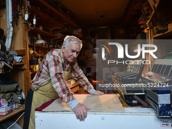 Former theatre actor and long time artist and luthier, Jozef Gmyrek (age 71), seen in his workshop.
His work is not a job but a passion that...