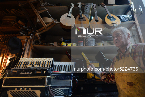 Former theatre actor and long time artist and luthier, Jozef Gmyrek (age 71), seen in his workshop.
His work is not a job but a passion that...