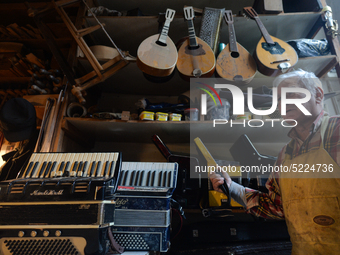 Former theatre actor and long time artist and luthier, Jozef Gmyrek (age 71), seen in his workshop.
His work is not a job but a passion that...