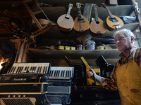 Former theatre actor and long time artist and luthier, Jozef Gmyrek (age 71), seen in his workshop.
His work is not a job but a passion that...