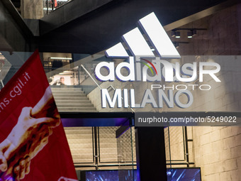 Employees of the well-known clothing brand Adidas protest in front of the Adidas store in Milan against the 41 dismissals due to the relocat...