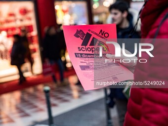 Employees of the well-known clothing brand Adidas protest in front of the Adidas store in Milan against the 41 dismissals due to the relocat...