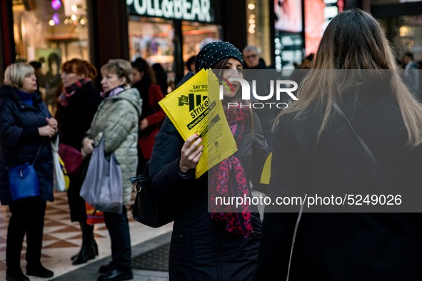 Employees of the well-known clothing brand Adidas protest in front of the Adidas store in Milan against the 41 dismissals due to the relocat...