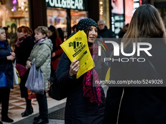 Employees of the well-known clothing brand Adidas protest in front of the Adidas store in Milan against the 41 dismissals due to the relocat...