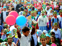 Bangladeshi Students receive free textbooks from government to celebrate on the first day of the New Year in Dhaka on January 1, 2020. The B...