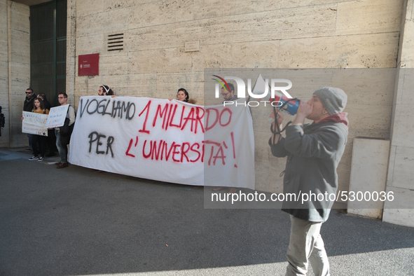 University researchers of the Sapienza University of Rome protest on 9 January 2020 inside the university because the Italian government doe...