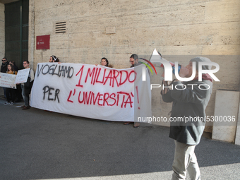 University researchers of the Sapienza University of Rome protest on 9 January 2020 inside the university because the Italian government doe...