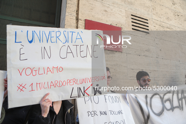 University researchers of the Sapienza University of Rome protest on 9 January 2020 inside the university because the Italian government doe...