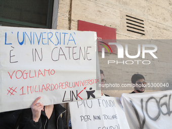 University researchers of the Sapienza University of Rome protest on 9 January 2020 inside the university because the Italian government doe...