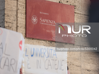 University researchers of the Sapienza University of Rome protest on 9 January 2020 inside the university because the Italian government doe...