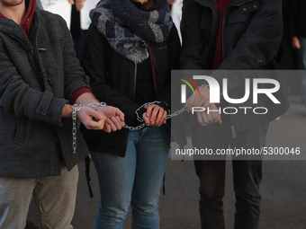 University researchers of the Sapienza University of Rome protest on 9 January 2020 inside the university because the Italian government doe...