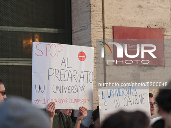 University researchers of the Sapienza University of Rome protest on 9 January 2020 inside the university because the Italian government doe...