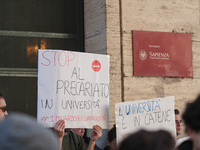 University researchers of the Sapienza University of Rome protest on 9 January 2020 inside the university because the Italian government doe...