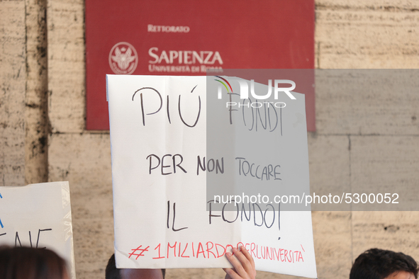 University researchers of the Sapienza University of Rome protest on 9 January 2020 inside the university because the Italian government doe...