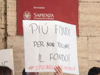 University researchers of the Sapienza University of Rome protest on 9 January 2020 inside the university because the Italian government doe...