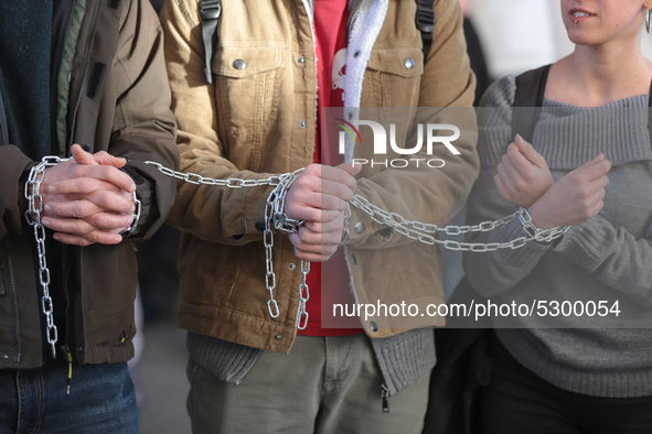 University researchers of the Sapienza University of Rome protest on 9 January 2020 inside the university because the Italian government doe...