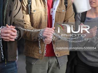 University researchers of the Sapienza University of Rome protest on 9 January 2020 inside the university because the Italian government doe...