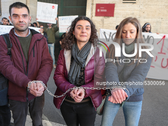 University researchers of the Sapienza University of Rome protest on 9 January 2020 inside the university because the Italian government doe...