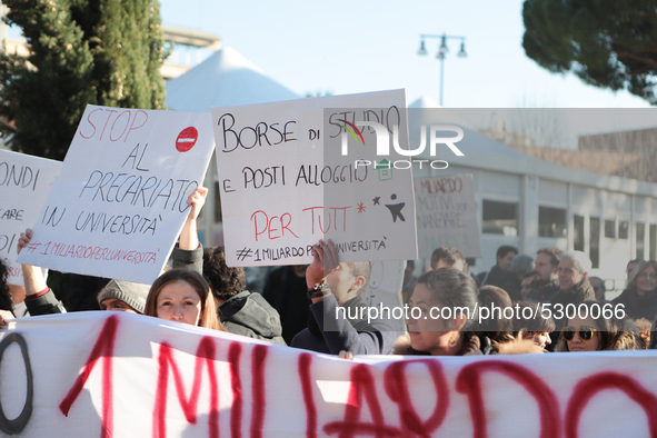 University researchers of the Sapienza University of Rome protest on 9 January 2020 inside the university because the Italian government doe...