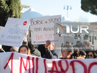 University researchers of the Sapienza University of Rome protest on 9 January 2020 inside the university because the Italian government doe...