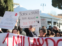 University researchers of the Sapienza University of Rome protest on 9 January 2020 inside the university because the Italian government doe...