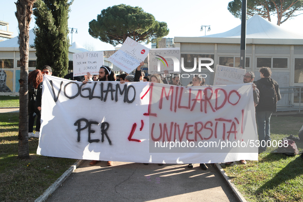 University researchers of the Sapienza University of Rome protest on 9 January 2020 inside the university because the Italian government doe...