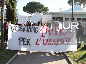 University researchers of the Sapienza University of Rome protest on 9 January 2020 inside the university because the Italian government doe...